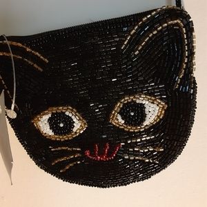 Beaded black cat purse